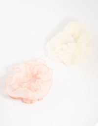 Chiffon Pink & White Fabric Layered Scrunchies 2-Pack - link has visual effect only