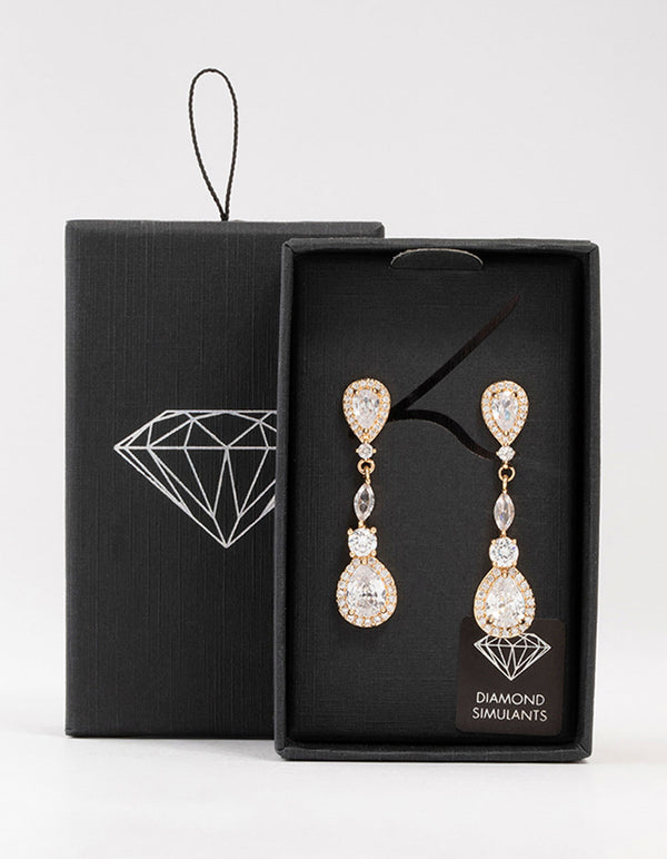 Gold Cubic Zirconia Pear Halo Drop Earrings Lovisa