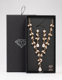 Gold Creeping Crystal Roses Necklace & Earrings Set - link has visual effect only