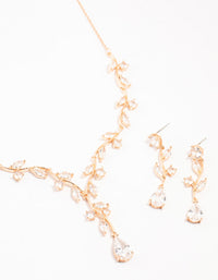 Gold Creeping Crystal Roses Necklace & Earrings Set - link has visual effect only