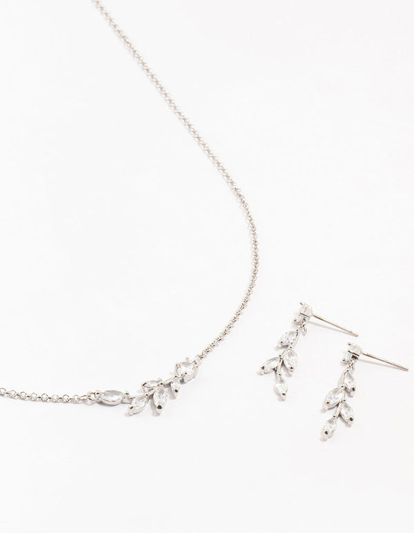 Silver Olive Branch Necklace & Earrings Set