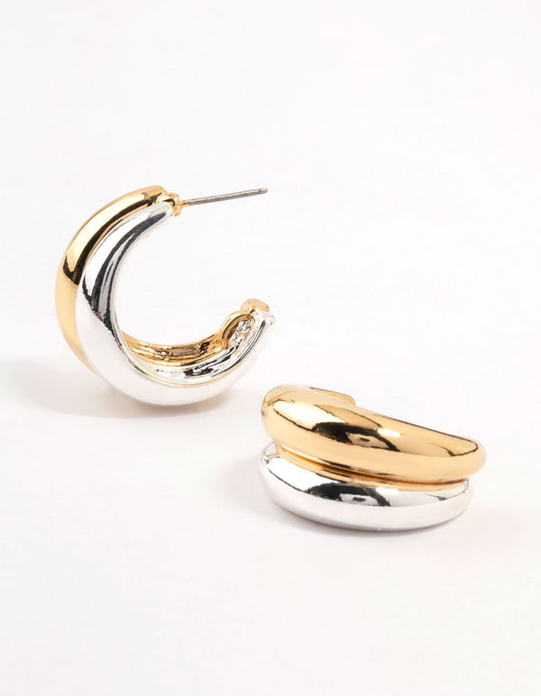 Mixed Metals Double Hoop Earrings