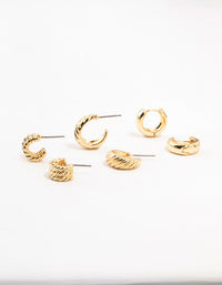 Gold Plated Textured Hoop Earrings 3-Pack - link has visual effect only