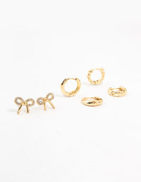 Gold Plated Bow & Hoop Earrings 3-Pack - link has visual effect only