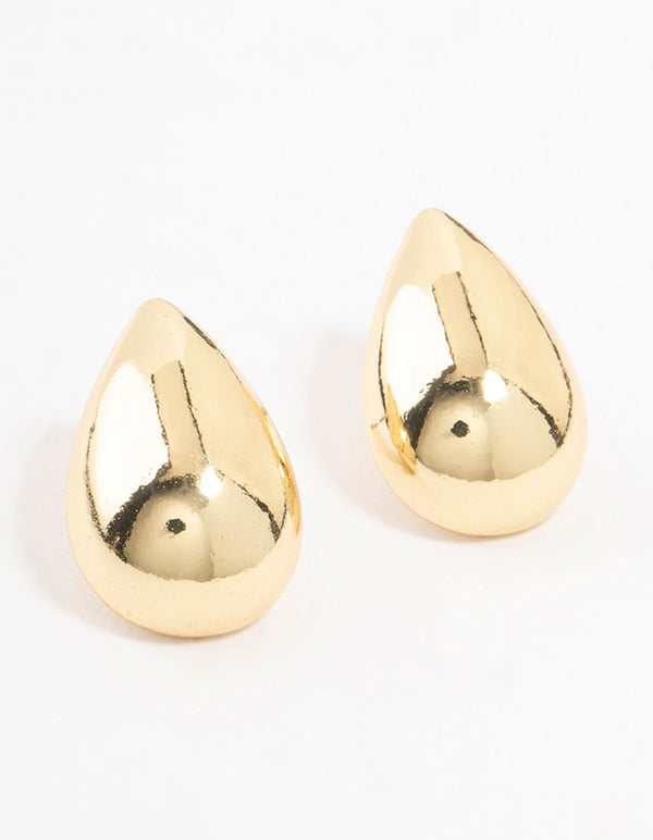 Gold Plated Puffy Teardrop Stud Earrings