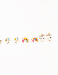 Kids Gold Pastel Unicorn Stud & Rainbow & Heart Earrings Pack - link has visual effect only