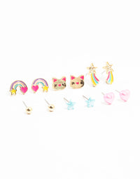 Kids Gold Cat Celestial Stud Earrings Pack - link has visual effect only