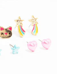 Kids Gold Cat Celestial Stud Earrings Pack - link has visual effect only