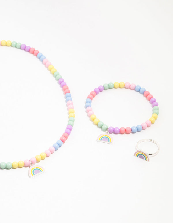 Kids Rainbow Bead Ring, Neck & Bracelet Pack