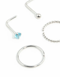 Surgical Steel Twisted Nose Rings & Cubic Zirconia Nose Stud 4-Pack - link has visual effect only