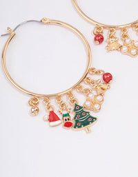 Gold Tree & Santa Charm Hoop Earrings - link has visual effect only