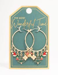 Gold Tree & Santa Charm Hoop Earrings - link has visual effect only