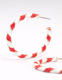 Red & White Candy Cane Enamel Hoop Earrings - link has visual effect only