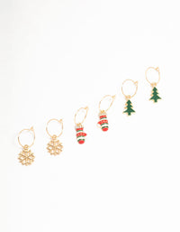 Gold, Green & Red Sleeper Earrings 3-Pack - link has visual effect only