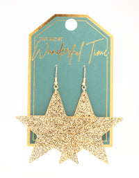 Gold Glittery Star Drop Earrings - link has visual effect only