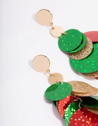 Green & Red Layered Sequin Discs Drop Earrings - link has visual effect only