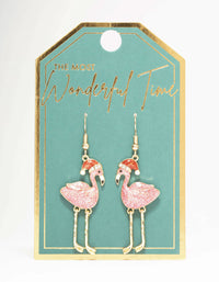 Pink Enamel Flamingo Drop Earrings - link has visual effect only