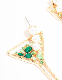 Green Diamante & Pearls Cocktail Earrings - link has visual effect only