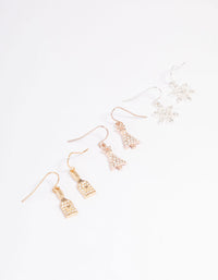 Mixed Metals Snowflake, Wine Bottle & Tree Earrings 3-Pack - link has visual effect only