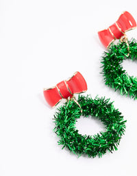 Green Tinsel Wreath Drop Earrings - link has visual effect only