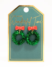 Green Tinsel Wreath Drop Earrings - link has visual effect only