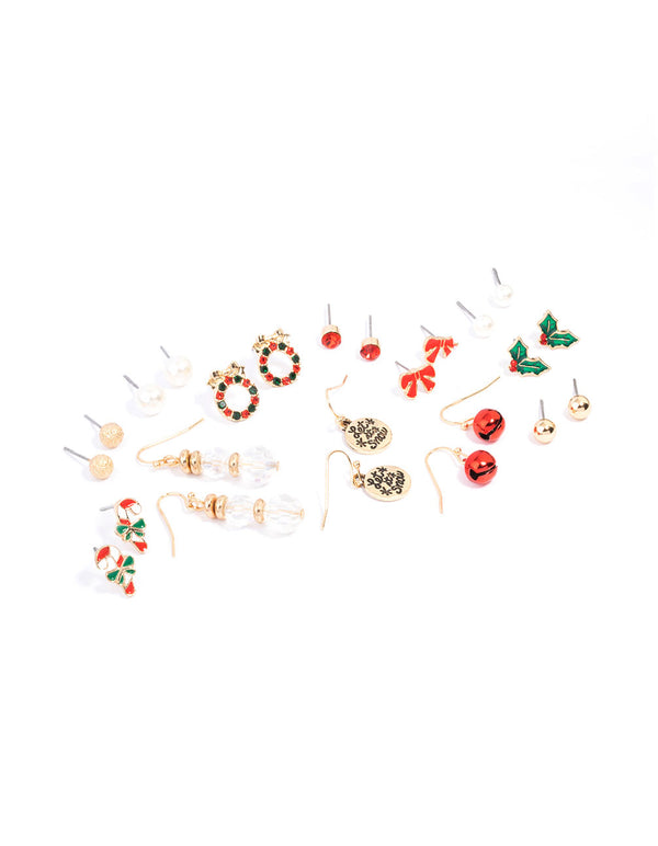 Wreath & Holly Silver Earrings 12-Pack