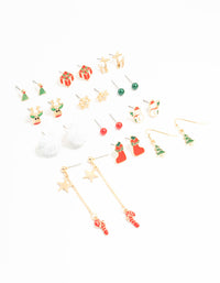 Candy Cane & Reindeer Mixed Stud Earrings 12-Pack - link has visual effect only