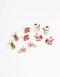 Present & Candy Cane Enamel Stud Earrings 5-Pack - link has visual effect only