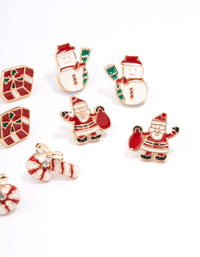 Present & Candy Cane Enamel Stud Earrings 5-Pack - link has visual effect only