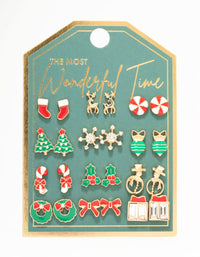 Candy Cane & Bow Gold Earrings 12-Pack - link has visual effect only