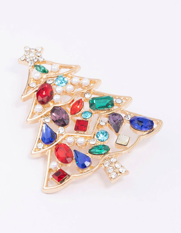 Multicoloured Diamante Baubles Tree Brooch