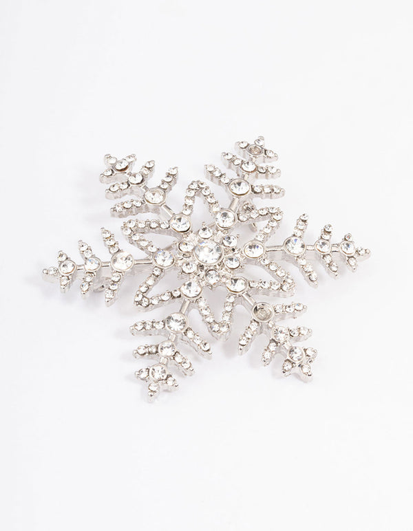 Rhodium Diamante Snowflake Brooch