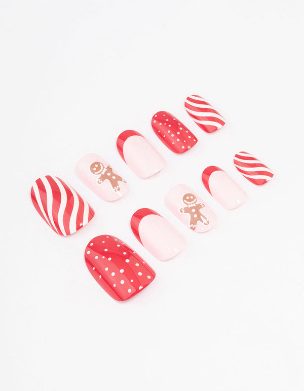 Red Candy Cane Press On Nail Set