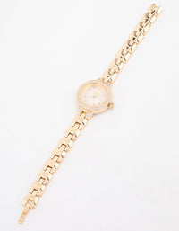 Small Gold Diamante Round Strap Watch - link has visual effect only