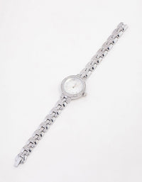 Small Rhodium Diamante Round Strap Watch - link has visual effect only