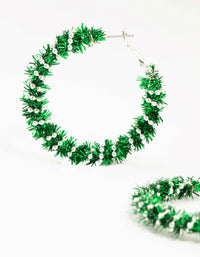 Green Tinsel Silver Hoop Earrings - link has visual effect only