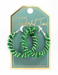 Green Tinsel Silver Hoop Earrings - link has visual effect only