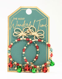 Green & Red Festive Bell Hoop Drop Earrings - link has visual effect only