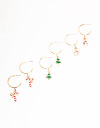 Gold Festive Charm Hoops Earrings 3-Pack - link has visual effect only