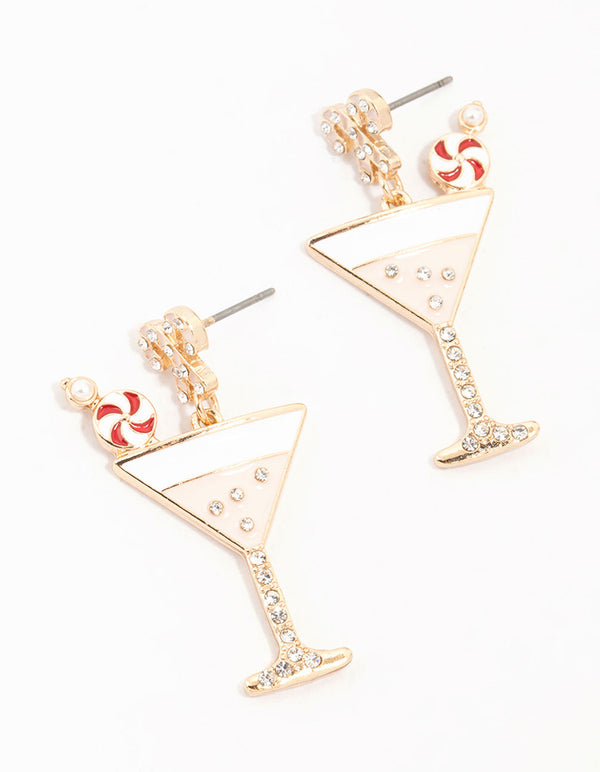 Gold Candy Cane Cocktail Earrings