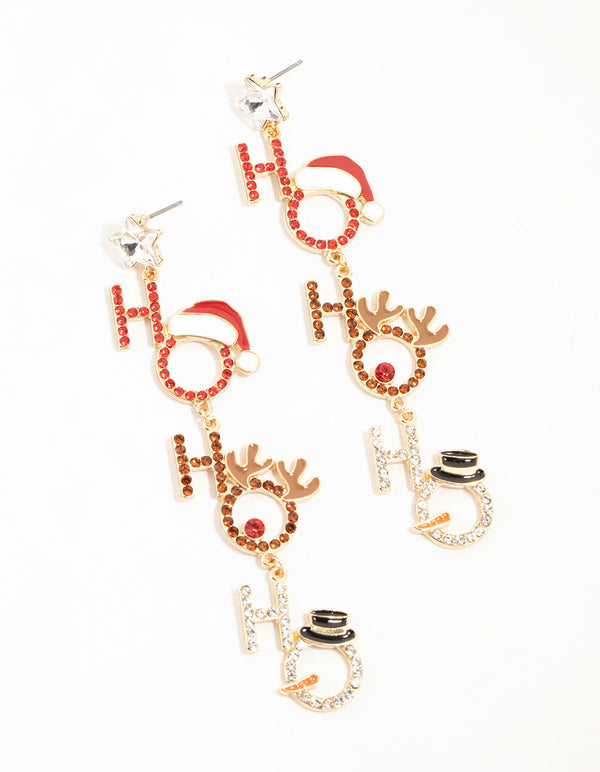 Large Diamante Ho Ho Ho Drop Earrings