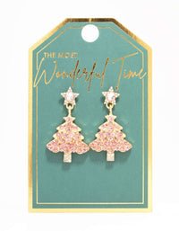 Gold Pink Diamante Tree Earrings - link has visual effect only