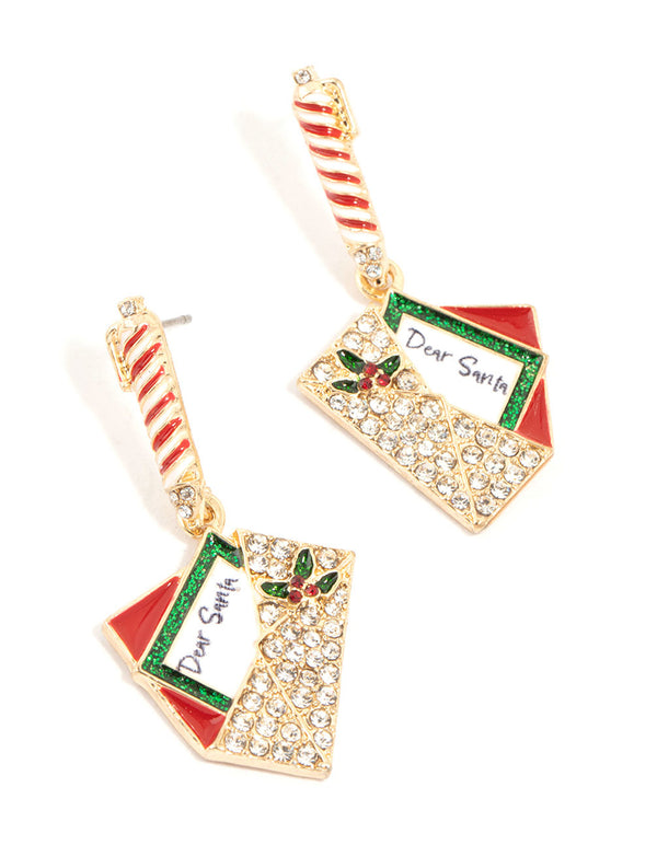 Diamante Santa Letter Drop Earrings