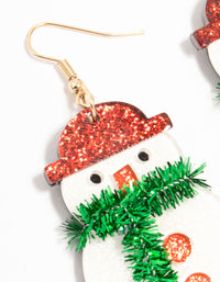 Snowman With Green Tinsel Scarf Acrylic Drop Earrings - link has visual effect only