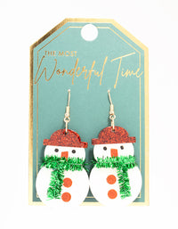 Snowman With Green Tinsel Scarf Acrylic Drop Earrings - link has visual effect only