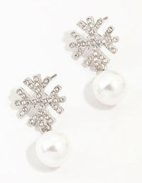 Rhodium Diamante Snowflake & Pearl Drop Earrings - link has visual effect only