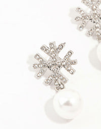 Rhodium Diamante Snowflake & Pearl Drop Earrings - link has visual effect only