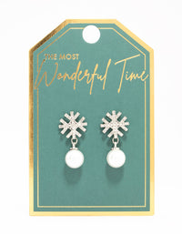 Rhodium Diamante Snowflake & Pearl Drop Earrings - link has visual effect only