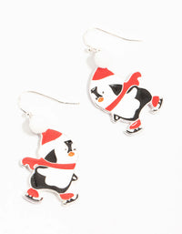 Skating Penguins Silver Drop Earrings - link has visual effect only