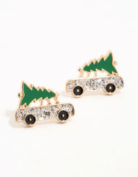 Gold Mini Car & Tree Stud Earrings - link has visual effect only